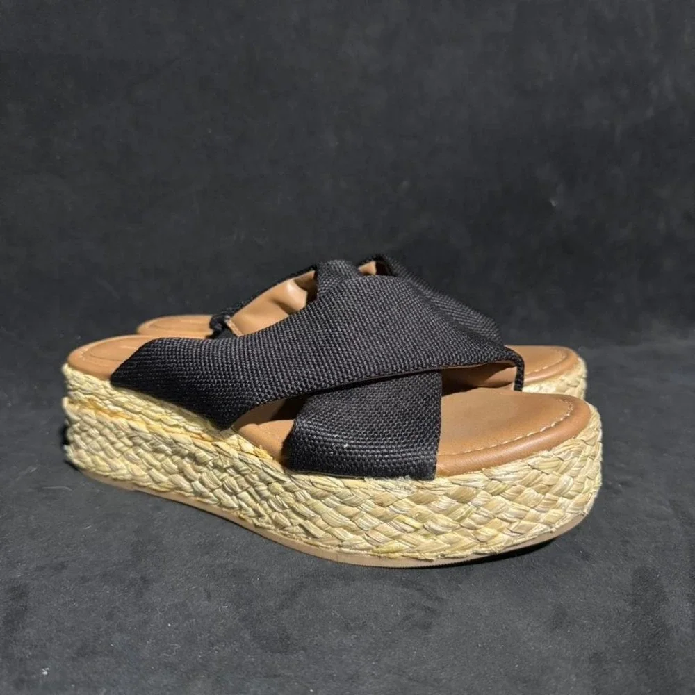 Black Espadrille Wedge Sandals‎ (Women's 8.5)